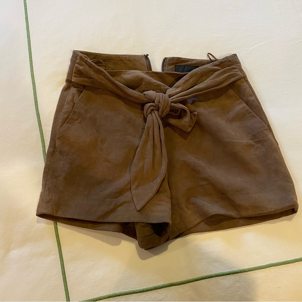 INTERMIX High-Waist Brown Tie-Front Shorts